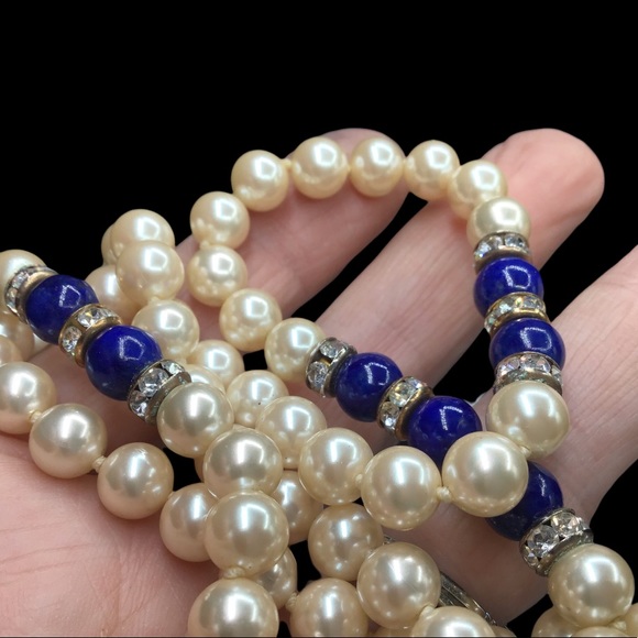 🌺Vintage Pearl & Lapis Necklace - Picture 10 of 15